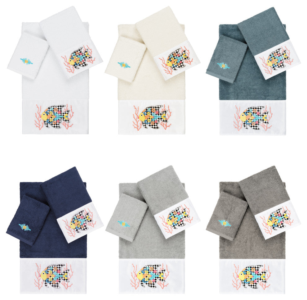Linum Home Textiles Turkish Cotton Feliz 3-Piece Embellished Towel Set, Teal