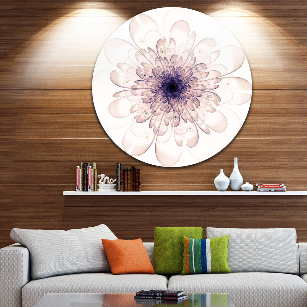 Perfect Glowing Fractal Flower In Purple, Floral Disc Metal Art, 23"
