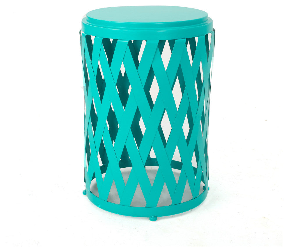 GDF Studio Ellen Outdoor Patio Iron Side Table, Matte Teal, 14"