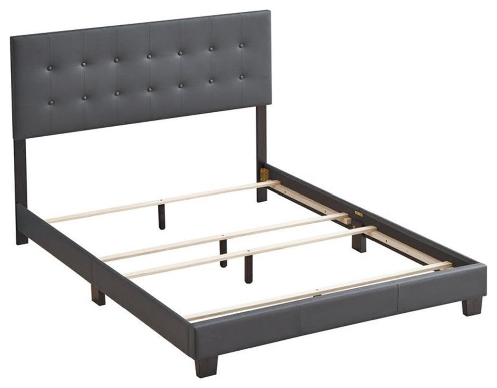Glory Furniture Caldwell Faux Leather Panel Queen Bed in Gray