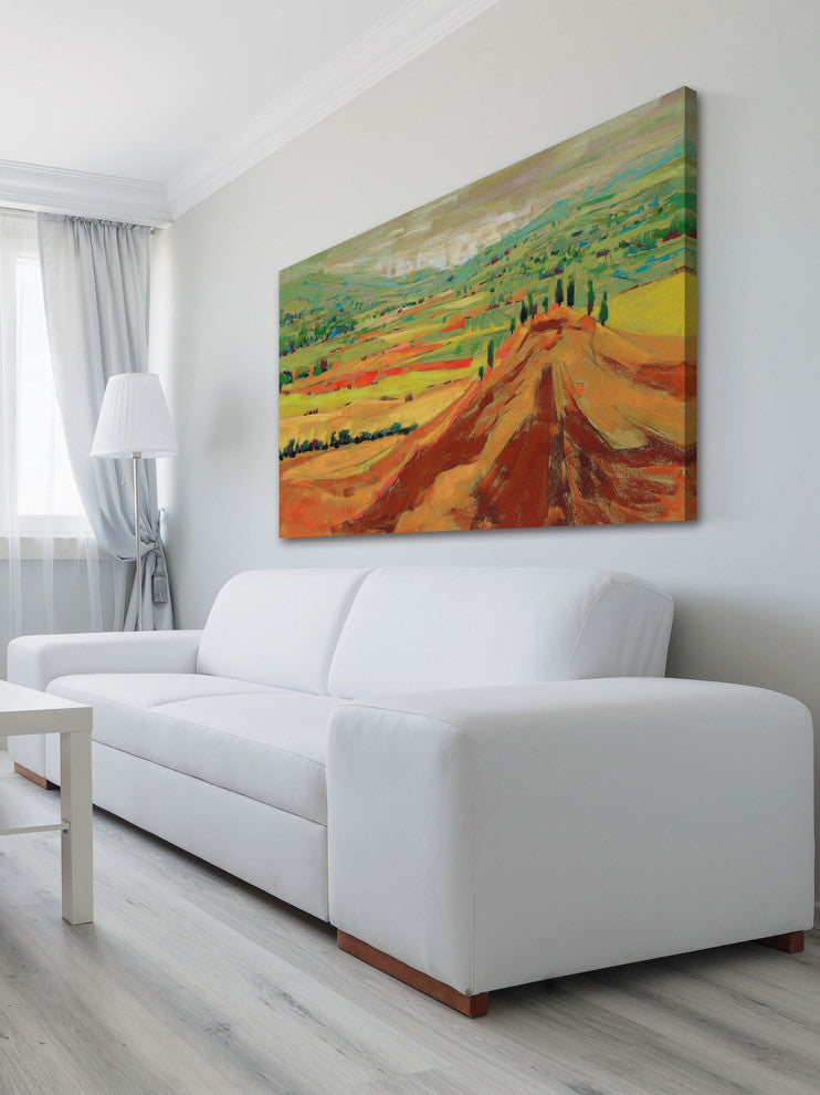 "Rolling Hills and Valley" Painting Print on Wrapped Canvas, 18x12