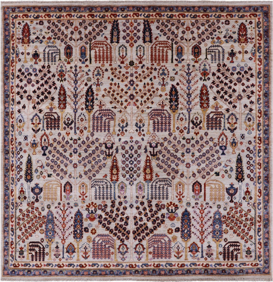 6' Square Hand-Knotted Persian Ziegler Wool Rug - Q12886