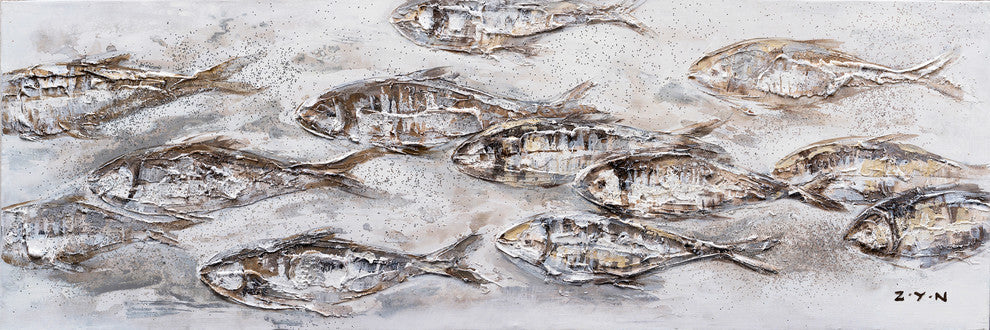 "Riding the Current I" Hand Painted Canvas Art, 60"x20"