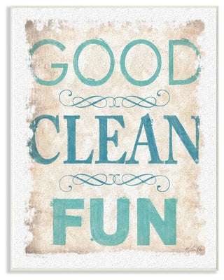 Blue and Tan Good Clean Fun Burlap Texture Typography, Wall Plaque, 10"x15"