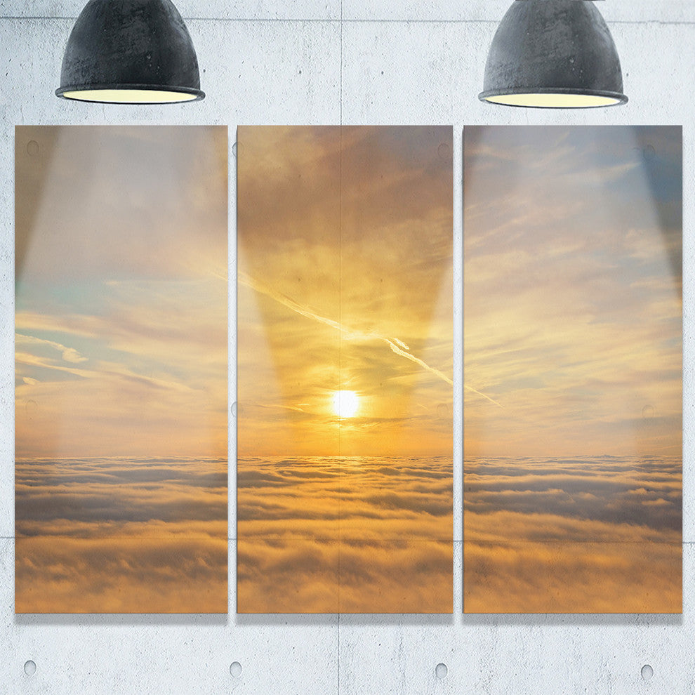 "Golden Sunset Over Clouds" Oversized Beach Metal Wall Art, 3 Panels, 36"x28"