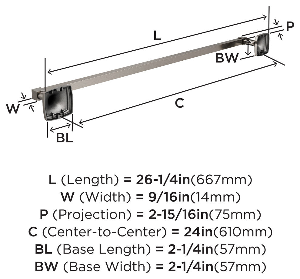 Amerock Stature Transitional Towel Bar, Brushed Nickel, 24" Center-to-Center
