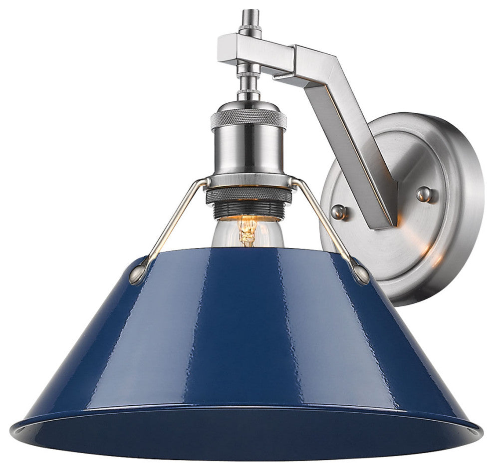 Golden Lighting 3306-1W PW Orwell 10" Tall Wall Sconce - Pewter / Pine Green