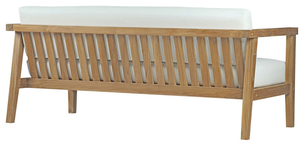 Sectional Sofa Chair Table Set, White Natural, Teak Wood, Modern, Outdoor Patio