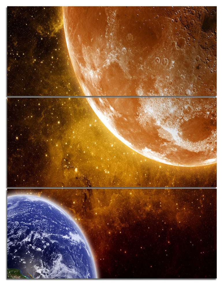 "Earth and Moon" Space Digital Metal Wall Art, 3 Panels, 28"x36"