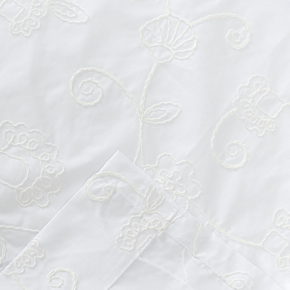 Eva Candlewick Rod Pocket Curtain Pair with Tiebacks, White, 100" X 63"