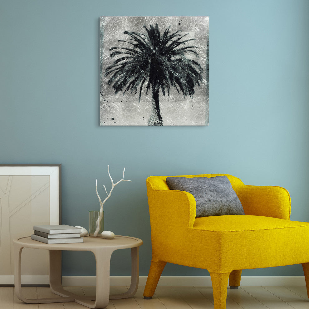 Palm Tree Diptych Wall Art Reverse Print Tempered Glass Wall Art and Silver Leaf