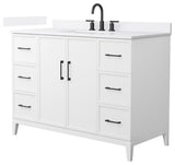 Elan 48" Single Vanity, White, White Quartz Top, 3-Hole, Black Trim