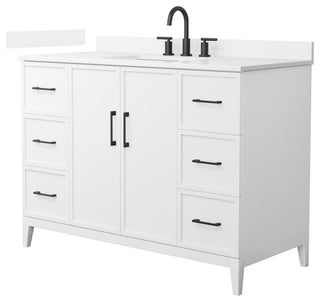 Elan 48" Single Vanity, White, White Quartz Top, 3-Hole, Black Trim