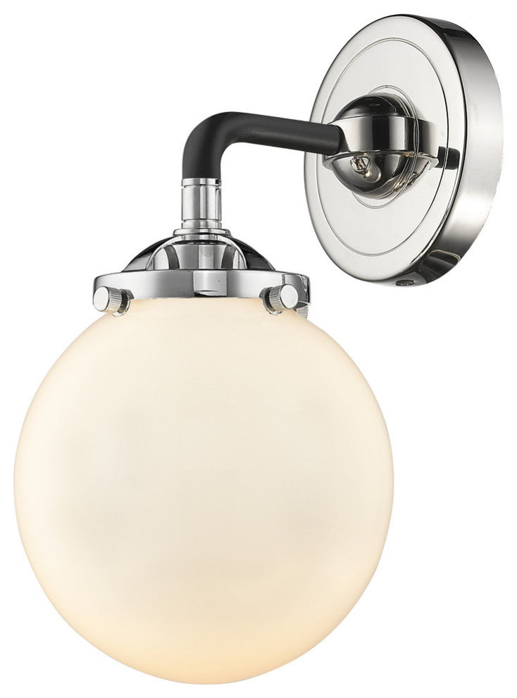 1-Light Beacon 6" Sconce, Black Polished Nickel, Shade: Gloss White