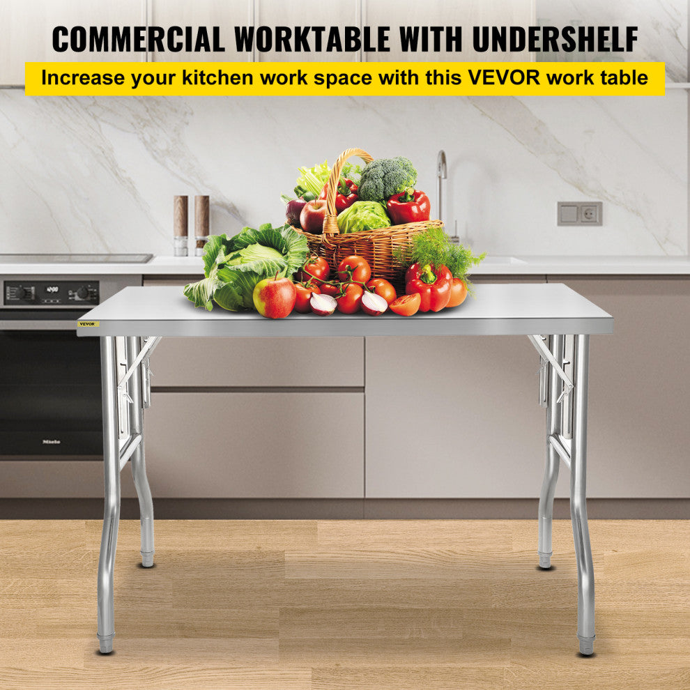 VEVOR Commercial Worktable Workstation Folding Commercial Prep Table 48 x 30 In