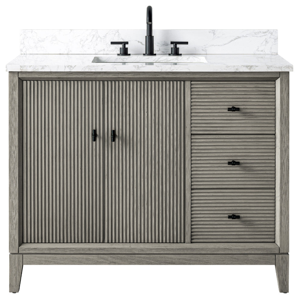 Vanity Art Bathroom Vanity with Engineered Marble Top and Sink, Driftwood Gray, 42", Matte Black