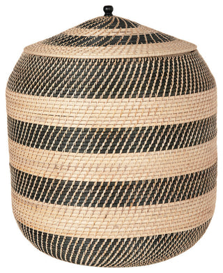 Extra-Large Rattan Belly Basket, Natural and Black
