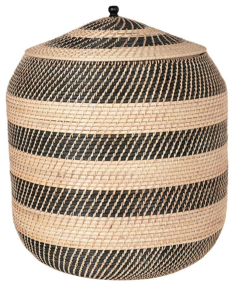 Extra-Large Rattan Belly Basket, Natural and Black