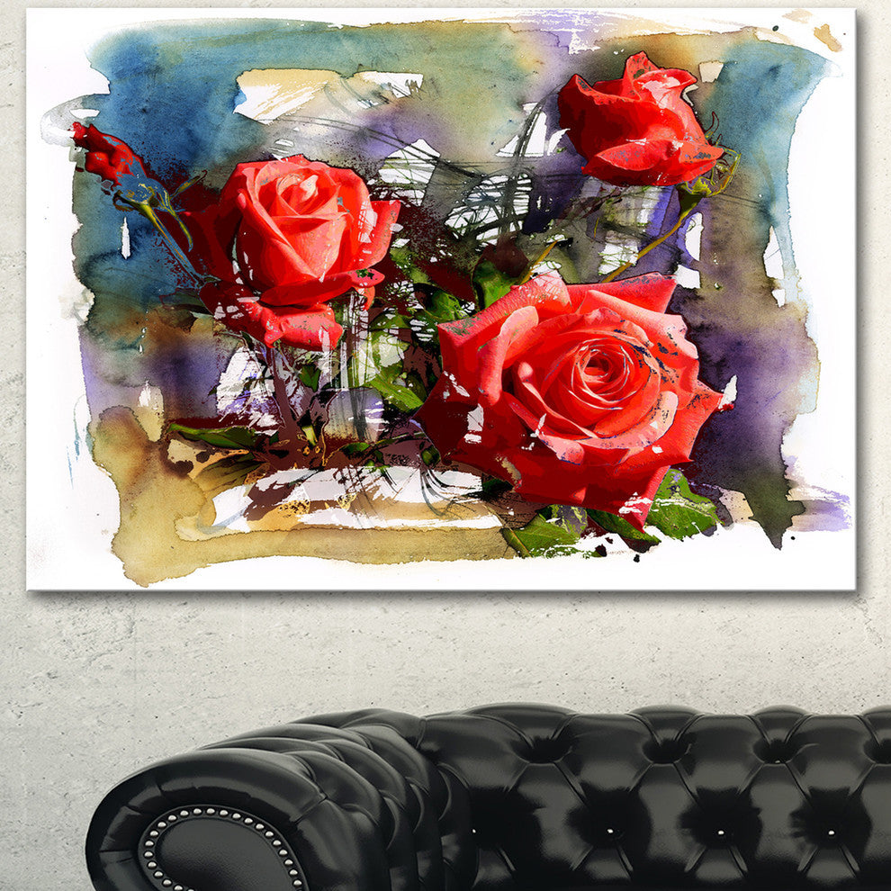 Large Red Roses Composition, Floral Art Canvas Print, 40"x30"