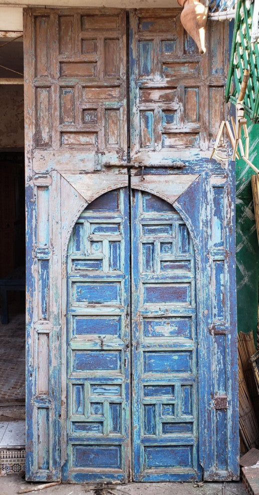 Moroccan Old Hand Painted Double Door, Wooden 23MO17