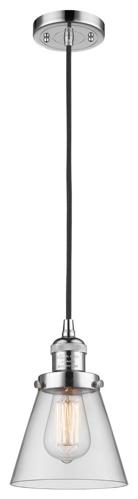 Small Cone 1-Light LED Pendant, Polished Chrome, Glass: Clear
