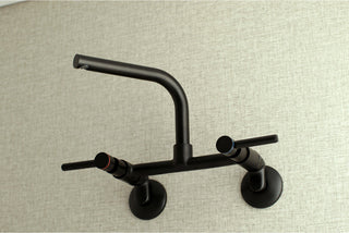 Kingston Brass 8" Adjustable Center Wall Mount Kitchen Faucet, Matte Black