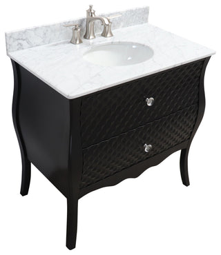 35.4" Single Sink Vanity, Wood, Black, White Marble Top