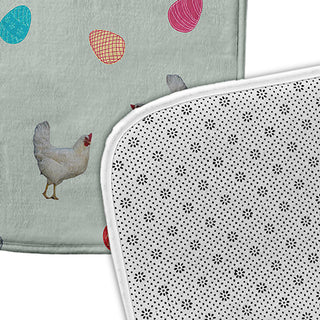 34" x 21" Chickens and Eggs Bathmat, Breezeway Green