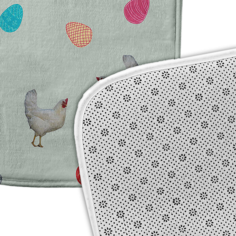 34" x 21" Chickens and Eggs Bathmat, Breezeway Green