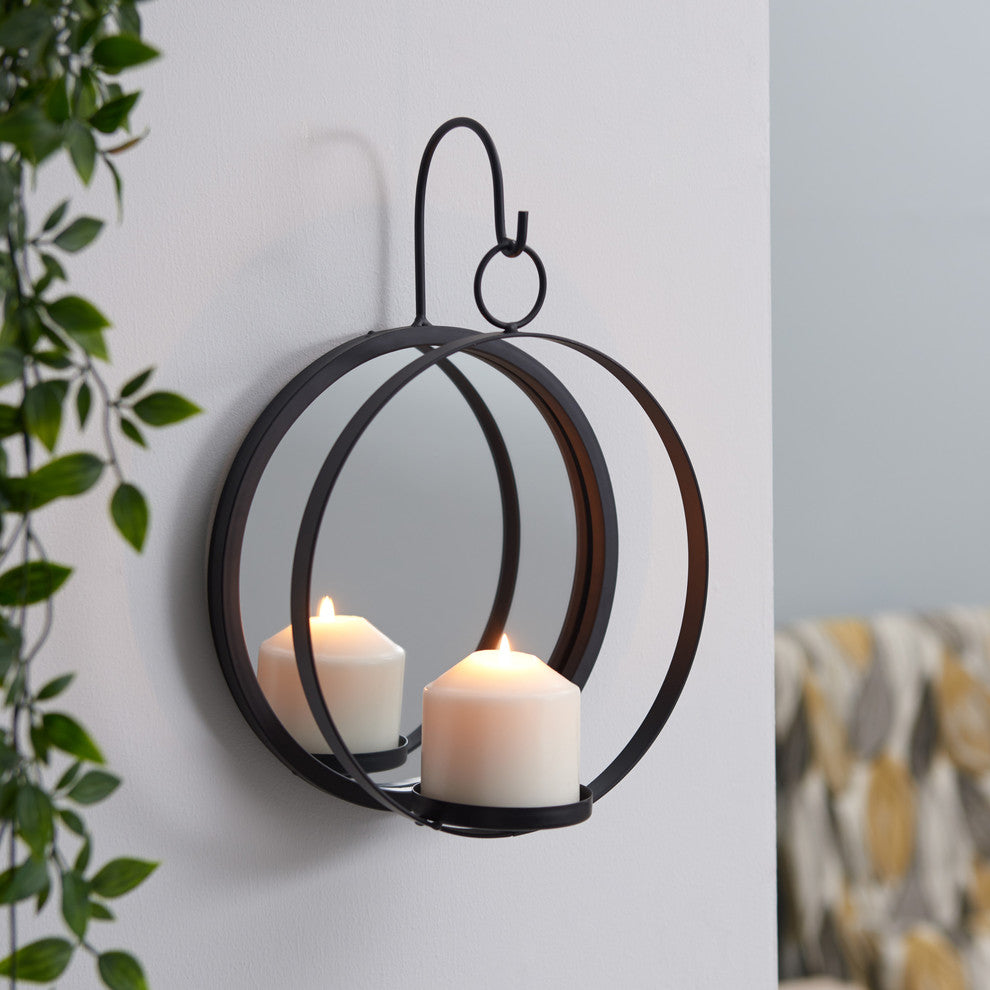 Round Iron Pillar Candle Sconce With Mirror
