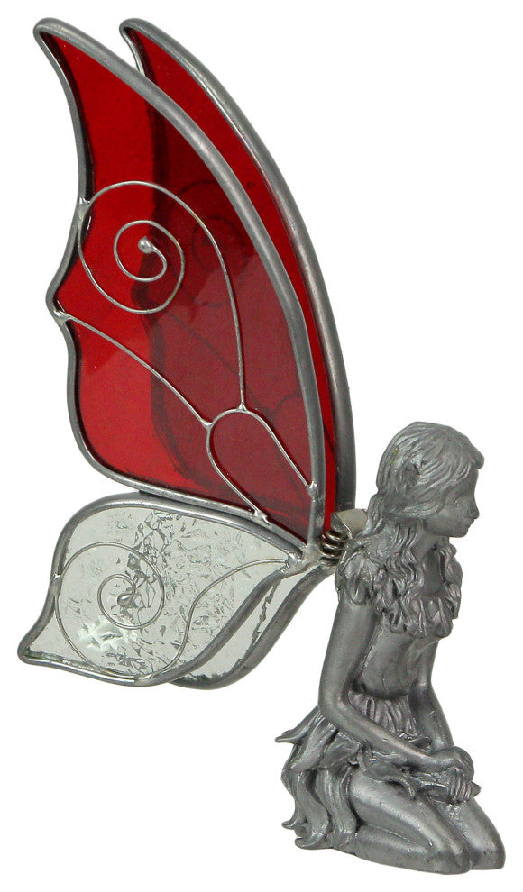 Kneeling Fairy Pewter Figurine Home Decor Mythical Desk Accessories Glass Wings