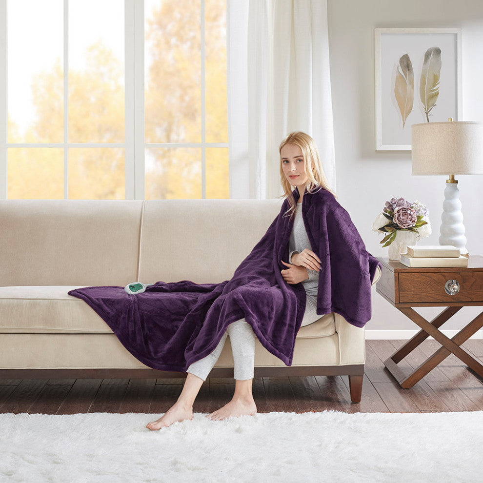 Beautyrest Heated Plush Plush Heated Throw, Purple
