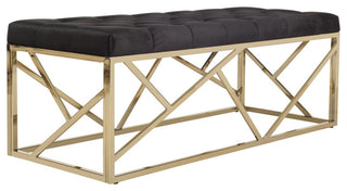 Safavieh Farah Tufted Rectangle Bench, Black/Gold