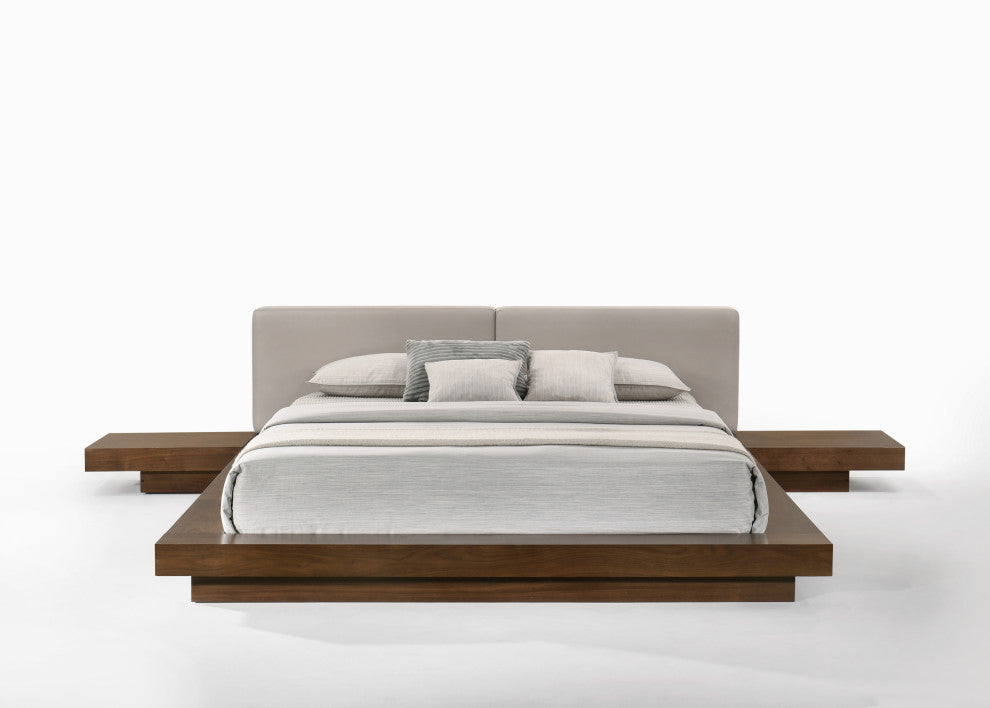 Modrest Tokyo Contemporary Platform Bed, Walnut and Gray, Queen