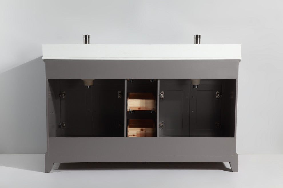 Vanity Art Bathroom Vanity Set With Engineered Marble Top, 60", Gray, Led Sensor-Switch Mirror
