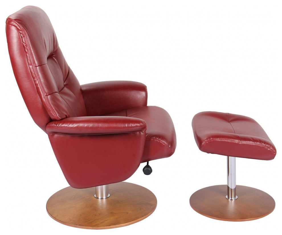HomeRoots Contemporary Earthy Red Swivel Recliner and Ottoman Set
