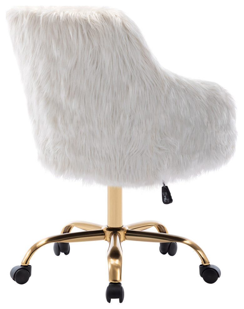 Fluffy Faux Fur Armrest Swivel Desk Chair, White
