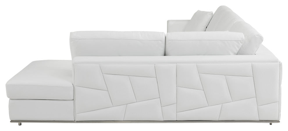 Skylar Genuine Italian Leather Modern Right Arm Facing Chaise Sectional, White