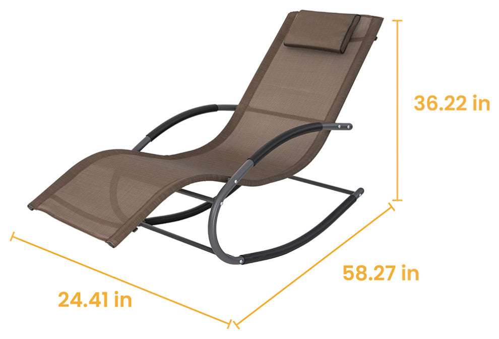 Patio Rocking Chair Curved Rocker Chaise Lounge Chair with Pillow, Brown