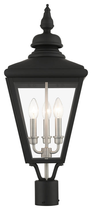 3 Light Black Outdoor Large Post Top Lantern, Brushed Nickel