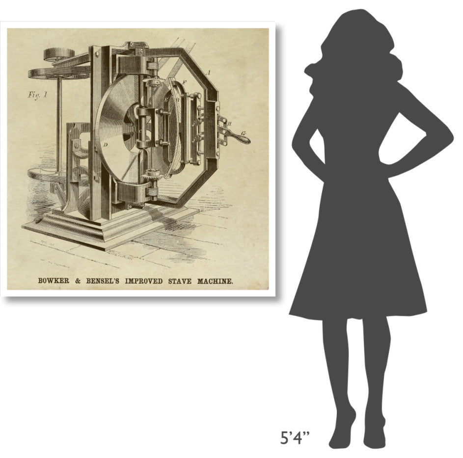 "Bowker & Bensel's Improved Stave Machine" Paper Print by Inventions, 42"x42"