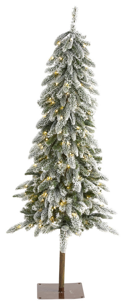 5.5' Flocked Washington Alpine Xmas Faux Tree W/White Lights & Bendable Branches