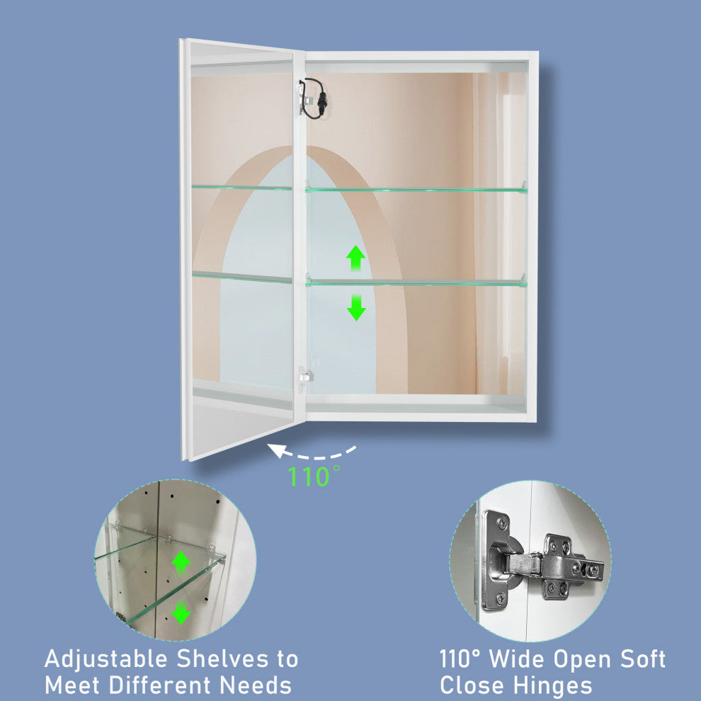 20 in. W x 30 in. H Aluminum Surface Mount Medicine Cabinet with Lighted Mirror