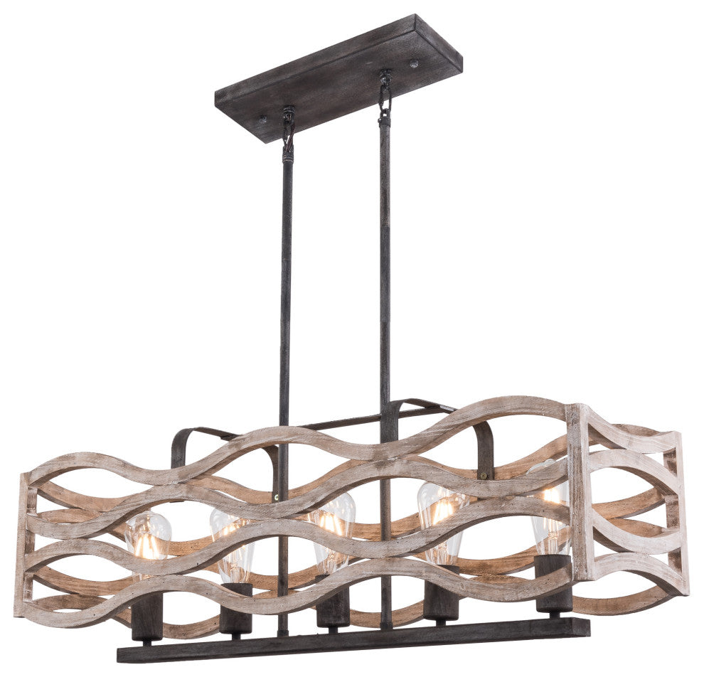 Coastal 5-Light Distressed Wood Chandelier Kitchen Island Pendant Light, Distressed