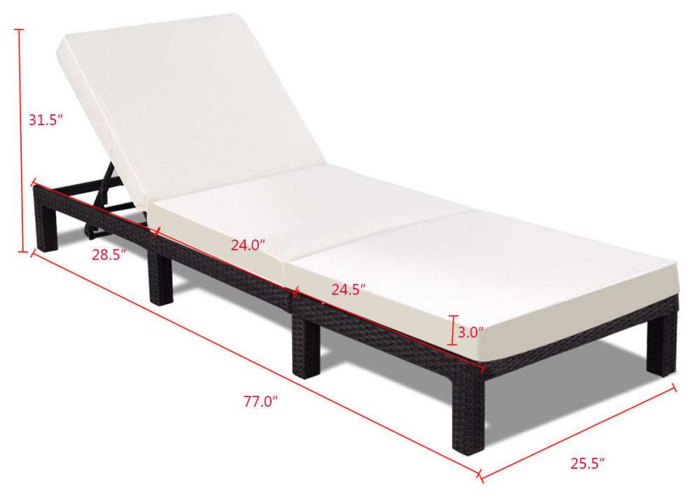 Costway Patio Adjustable Wicker Lounge Poolside Couch Furniture with Cushion