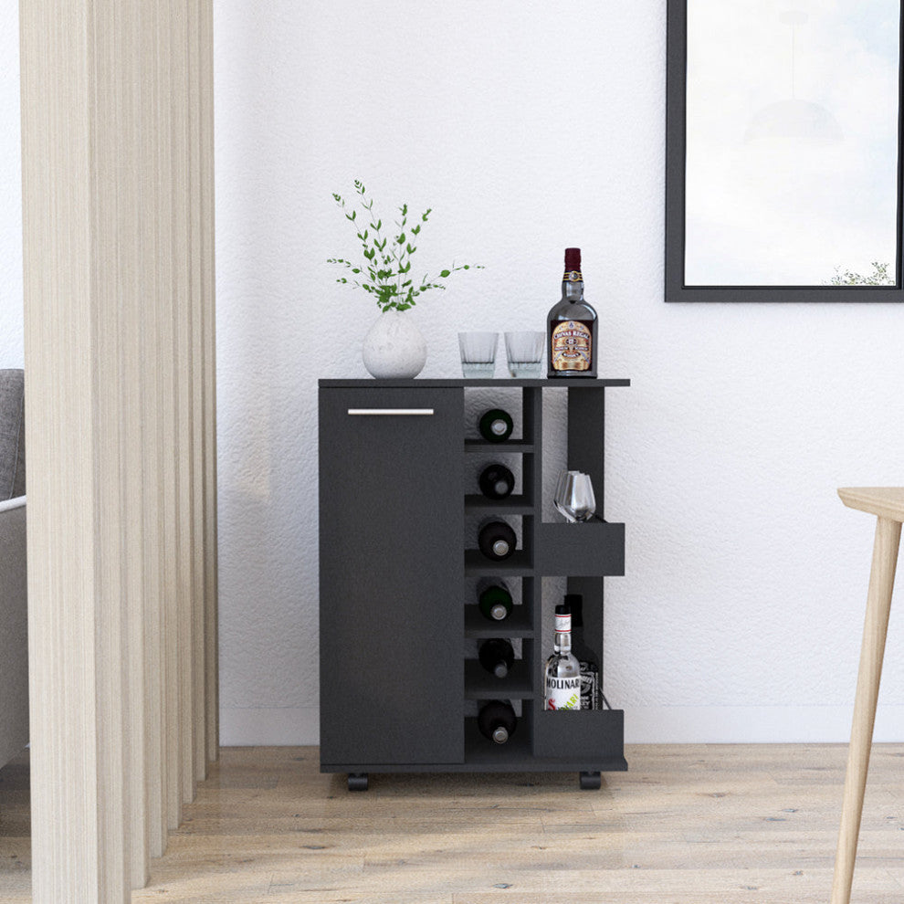 Bar Cart Wells, Living Room, Black