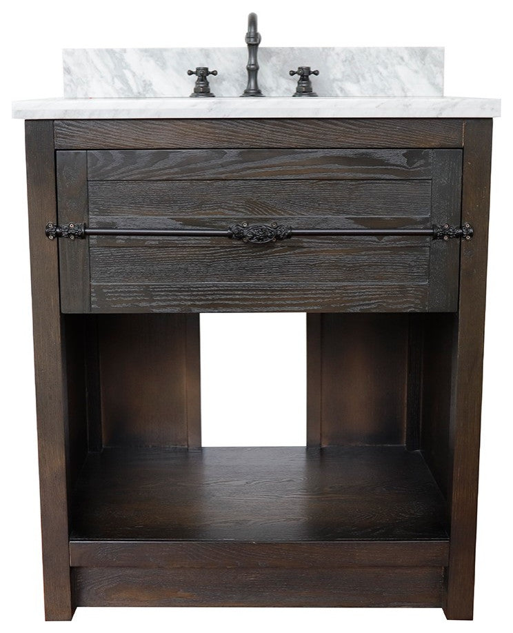 30" Single Vanity, Brown Ash, White Carrara Top, Oval Sink