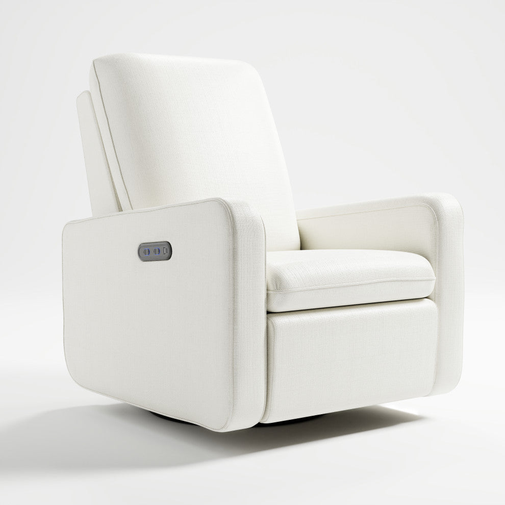 Graco Teddi Power Recliner Swivel Glider With USB, Ivory Basketweave