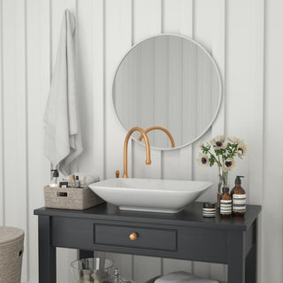 Julianne Round Metal Framed Wall Mirror, Silver, 30"
