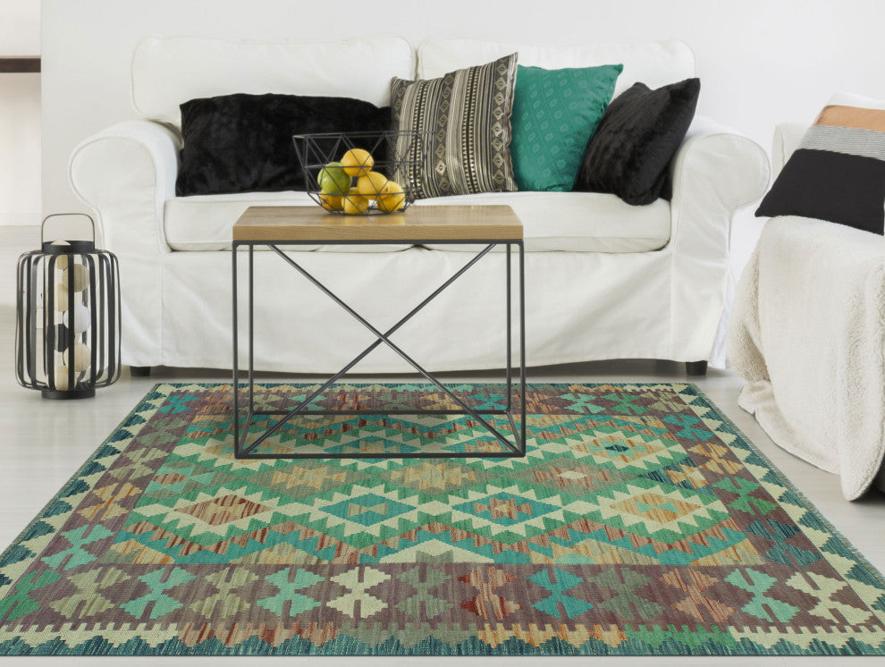 Sun Faded Kilim Aidana Blue/Green Rug, 3'11x5'8